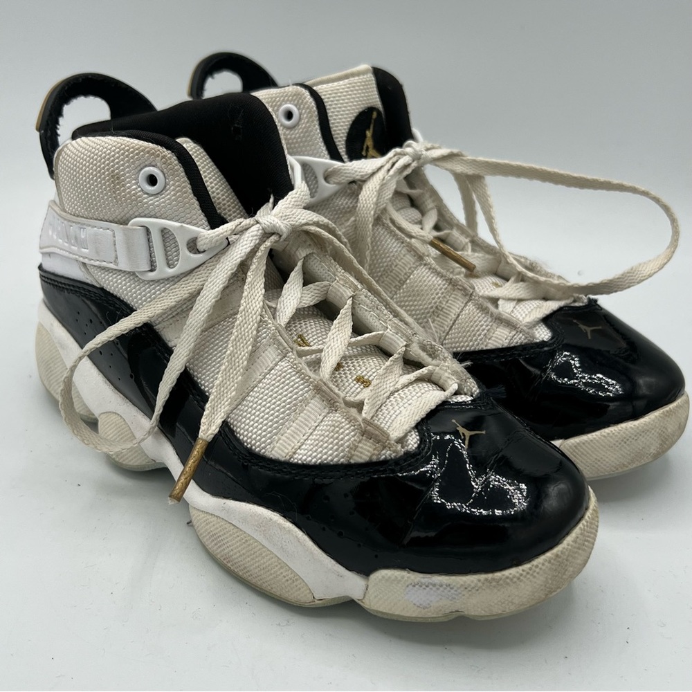 Nike Jordan 6 Rings Youth 1.5Y‎ White Gold Black Shoes CW6996-100 Sneakers READ